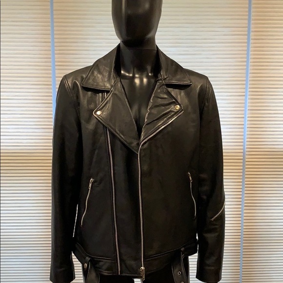 Men’s 100% leather borg biker jacket NWT - Picture 3 of 16